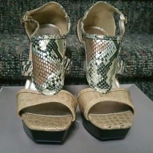 Animal print and skin open toed sandals